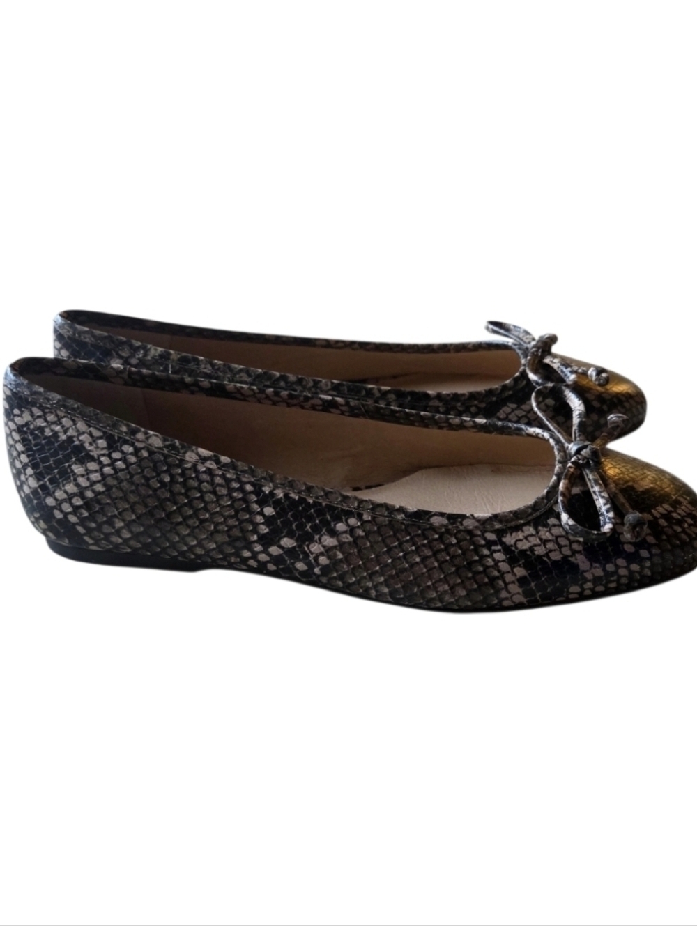 J. Jill Emma Leather Ballet Flat Snakeskin Bow Detail Size 8.5